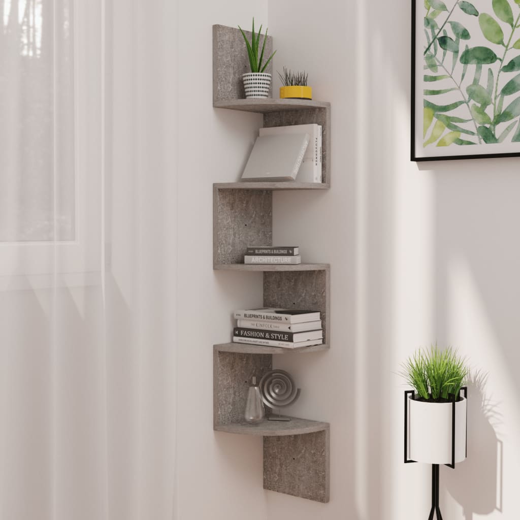 Estante de esquina de pared madera de ingeniería blanco brillo