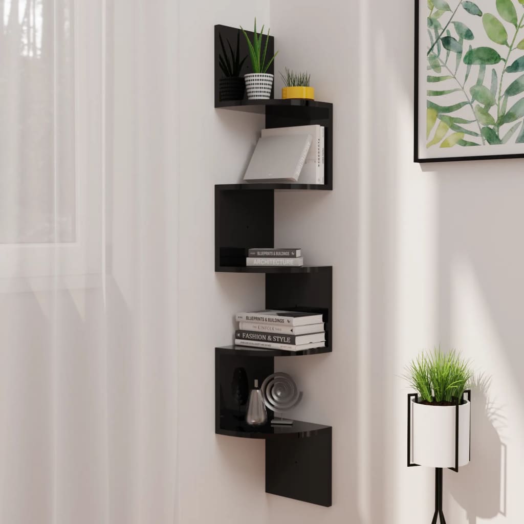 Estante de esquina de pared madera de ingeniería blanco brillo