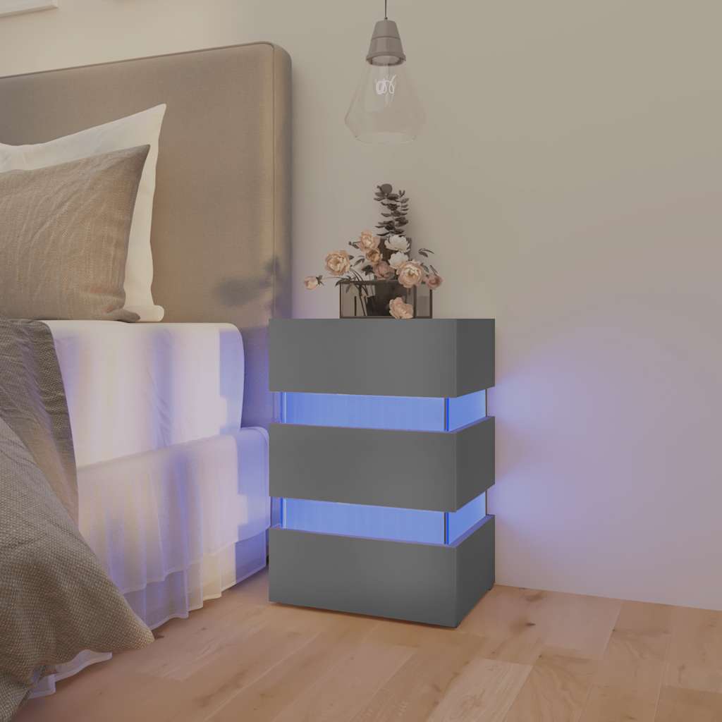 Mesita de noche LED madera ingeniería blanco brillo 45x35x67 cm