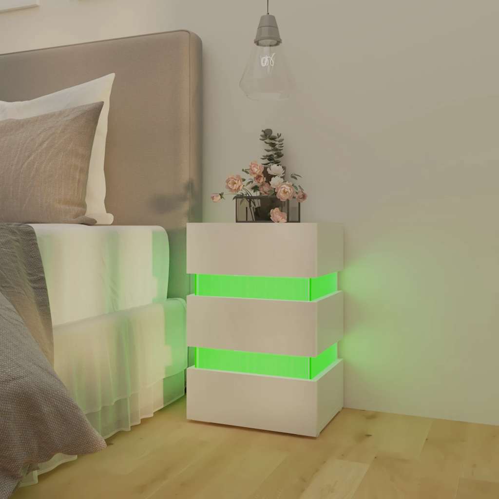 Mesita de noche LED madera ingeniería blanco brillo 45x35x67 cm