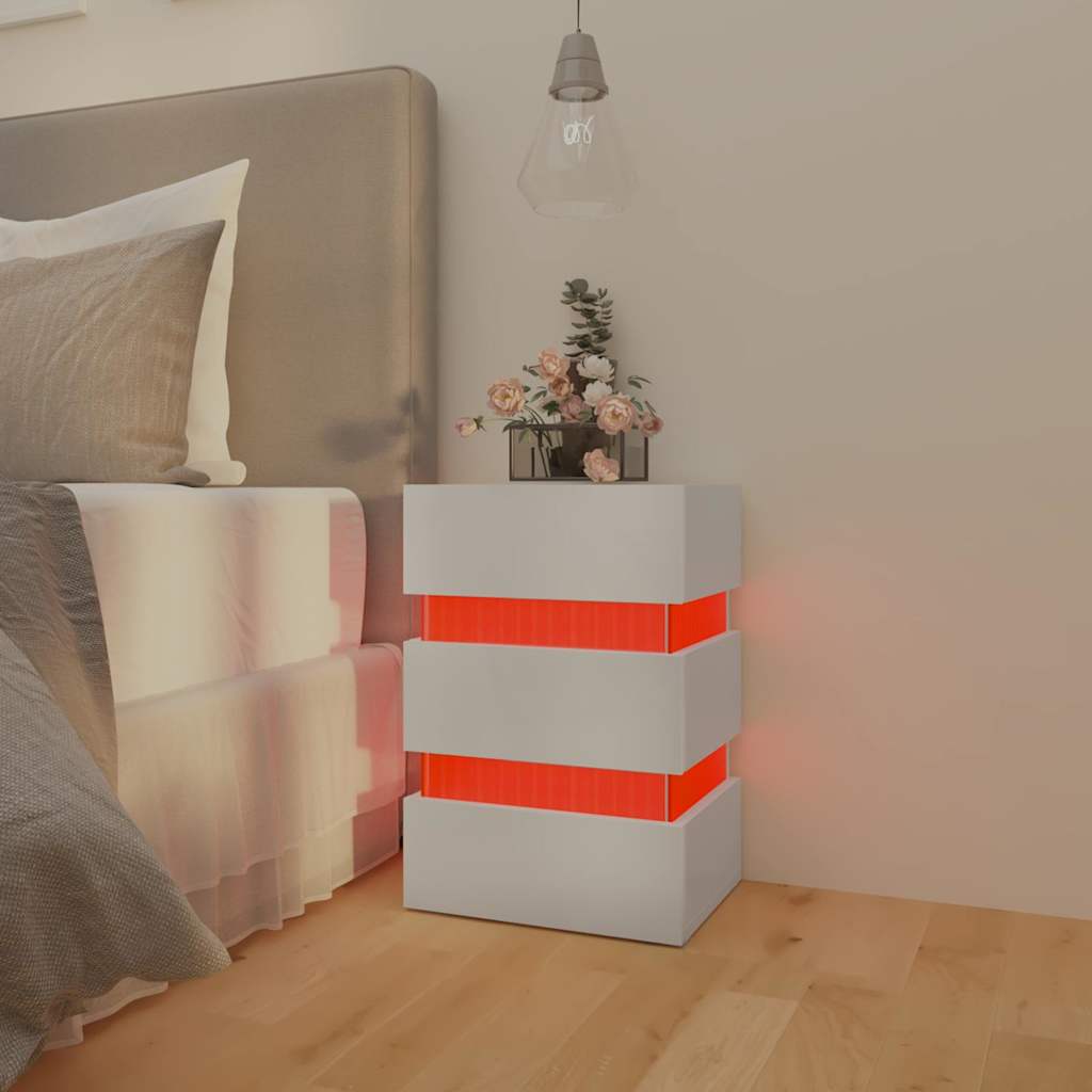 Mesita de noche LED madera ingeniería blanco brillo 45x35x67 cm