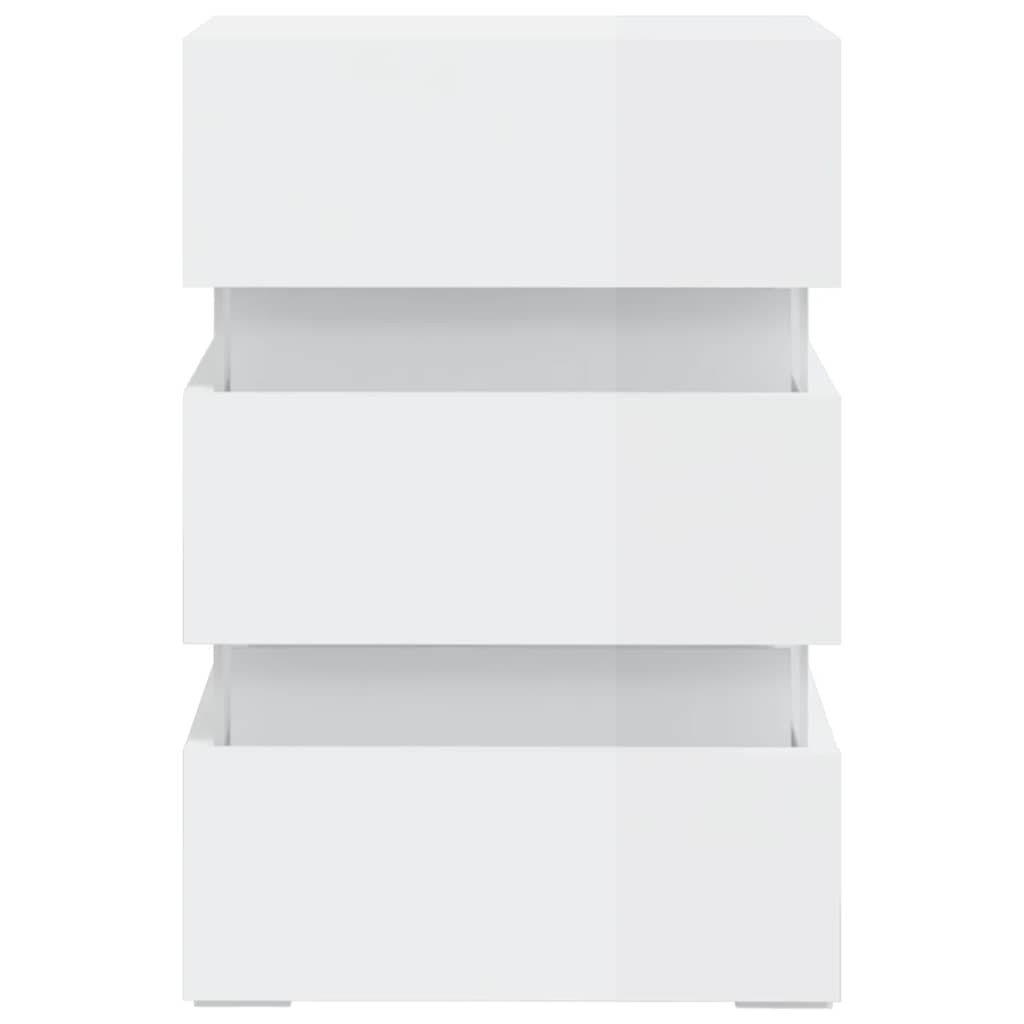 Mesita de noche LED madera ingeniería blanco brillo 45x35x67 cm