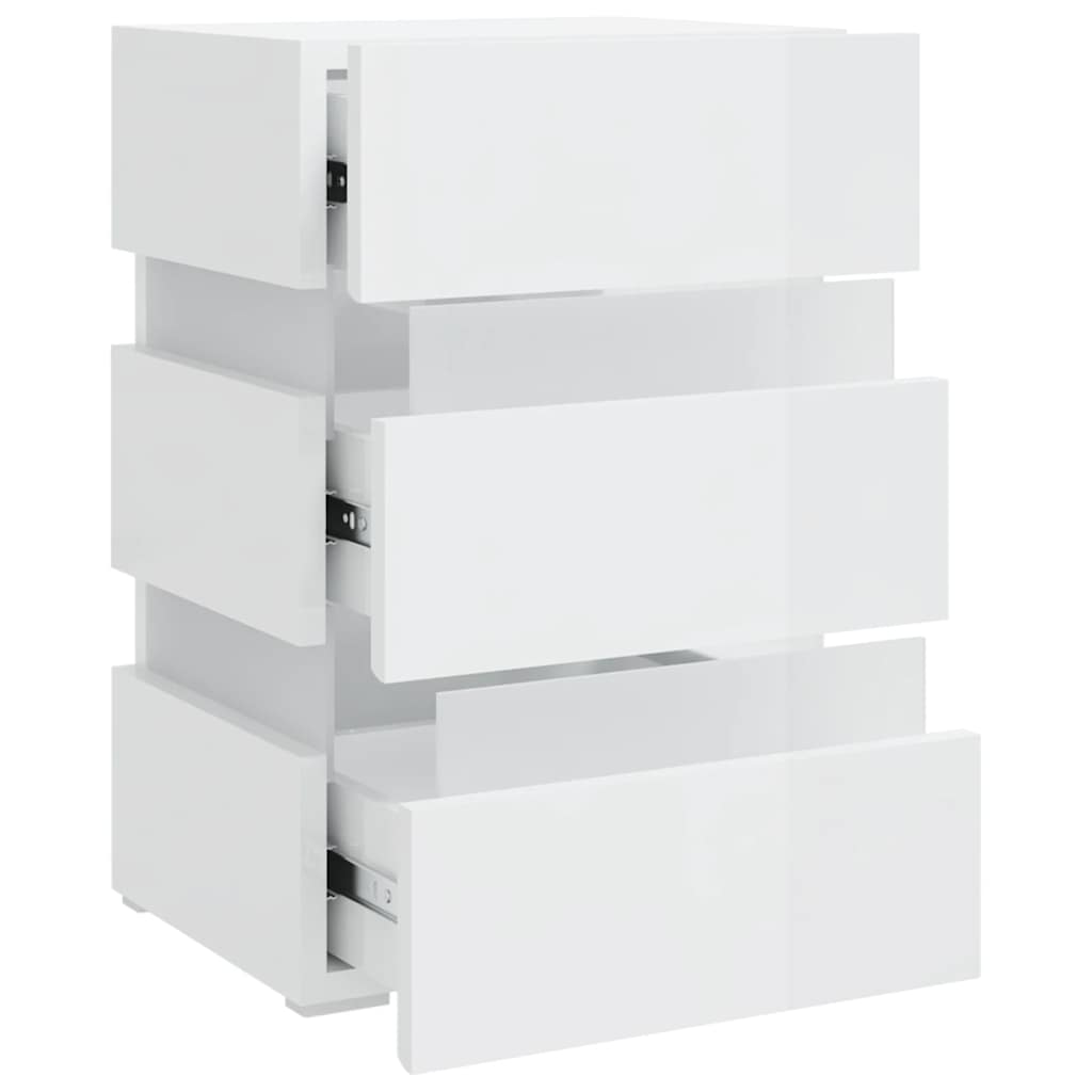 Mesita de noche LED madera ingeniería blanco brillo 45x35x67 cm
