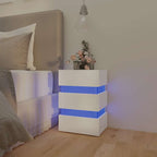 Mesita de noche LED madera ingeniería blanco brillo 45x35x67 cm