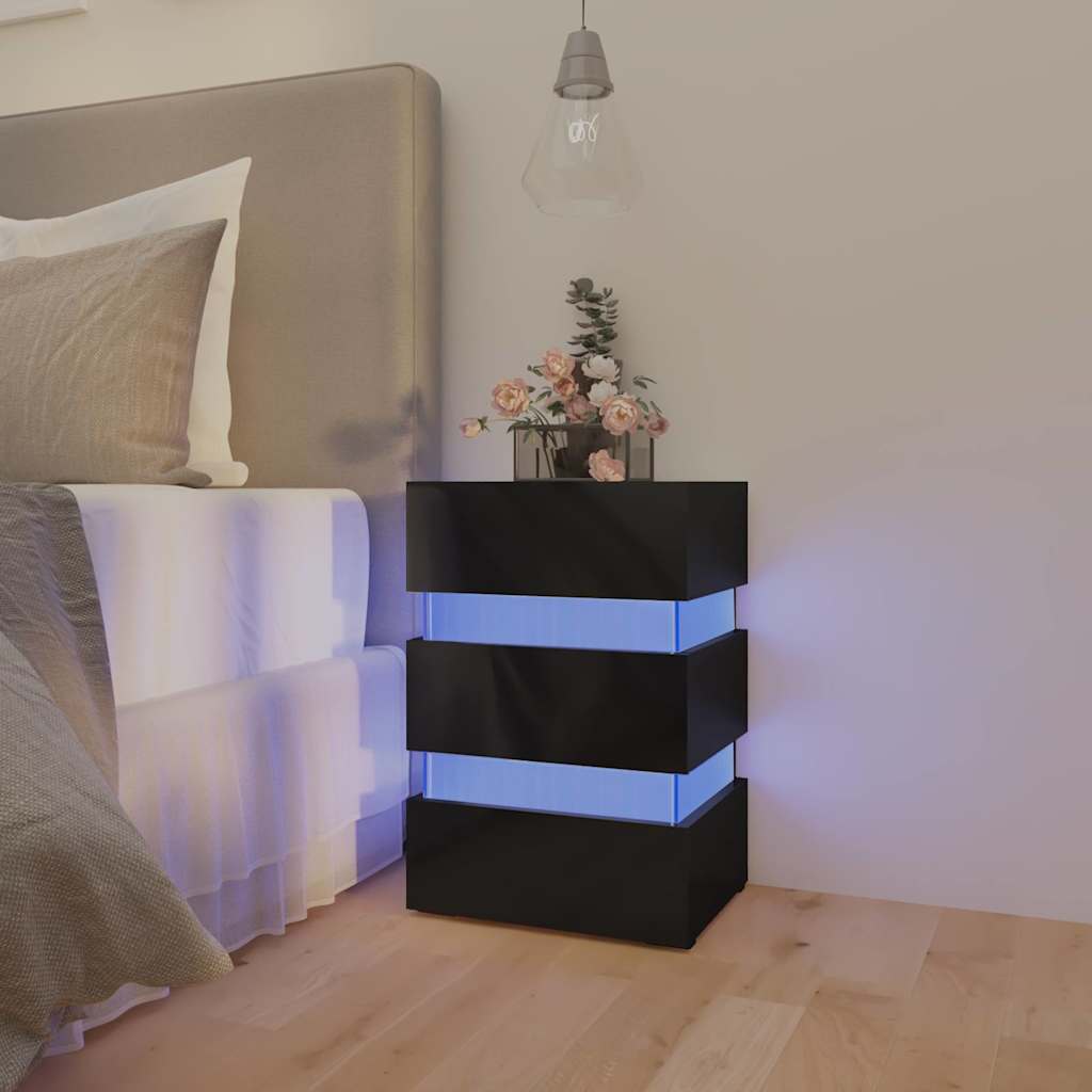 Mesita de noche LED madera ingeniería blanco brillo 45x35x67 cm