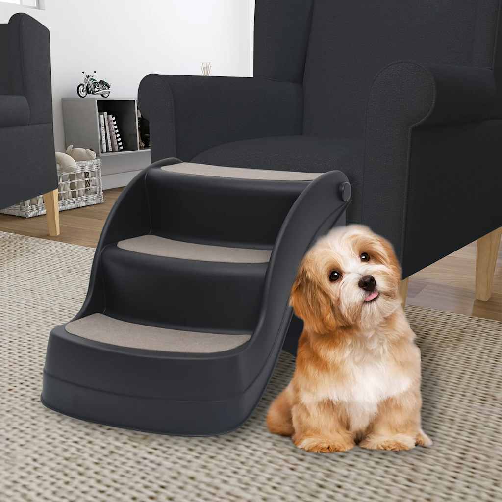 Escalera para perros plegable de 3 peldaños gris oscuro