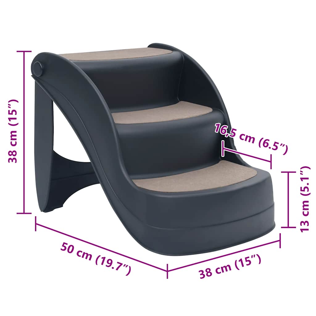 Escalera para perros plegable de 3 peldaños gris oscuro