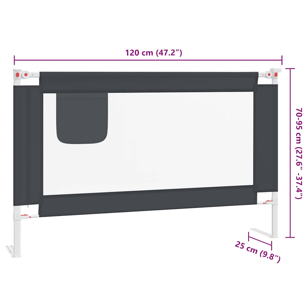 Barandilla de seguridad cama de niño gris oscuro tela 120x25 cm