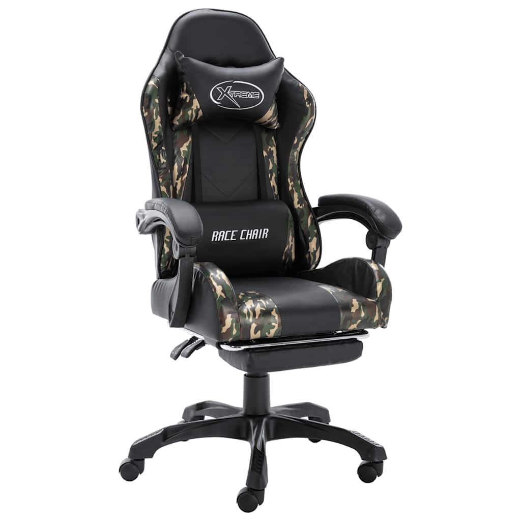 Silla gaming con reposapiés cuero sintético negro y azul