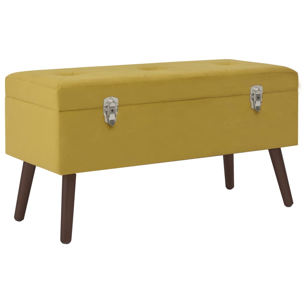 Banco con compartimento terciopelo amarillo mostaza 80 cm