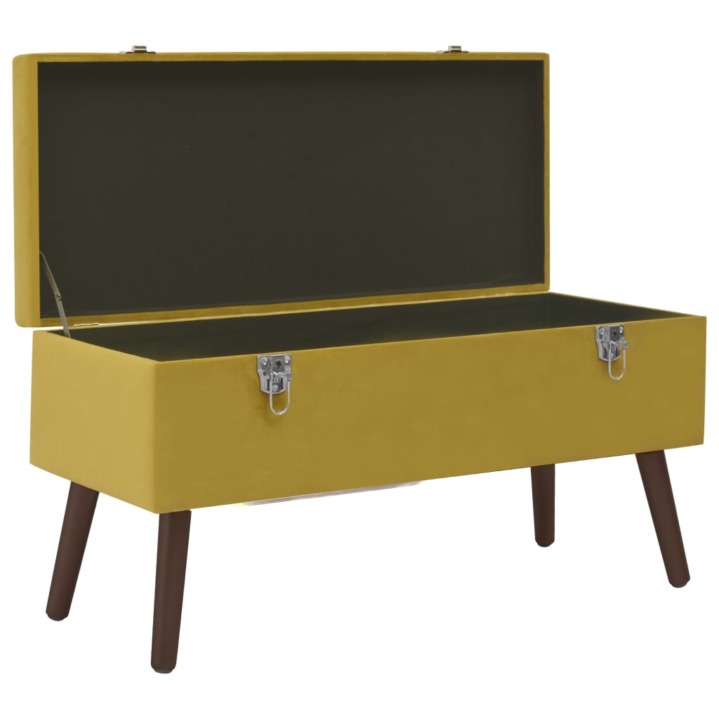 Banco con compartimento terciopelo amarillo mostaza 80 cm