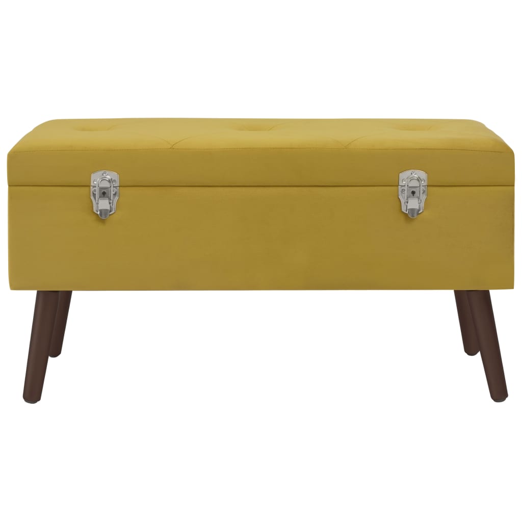 Banco con compartimento terciopelo amarillo mostaza 80 cm