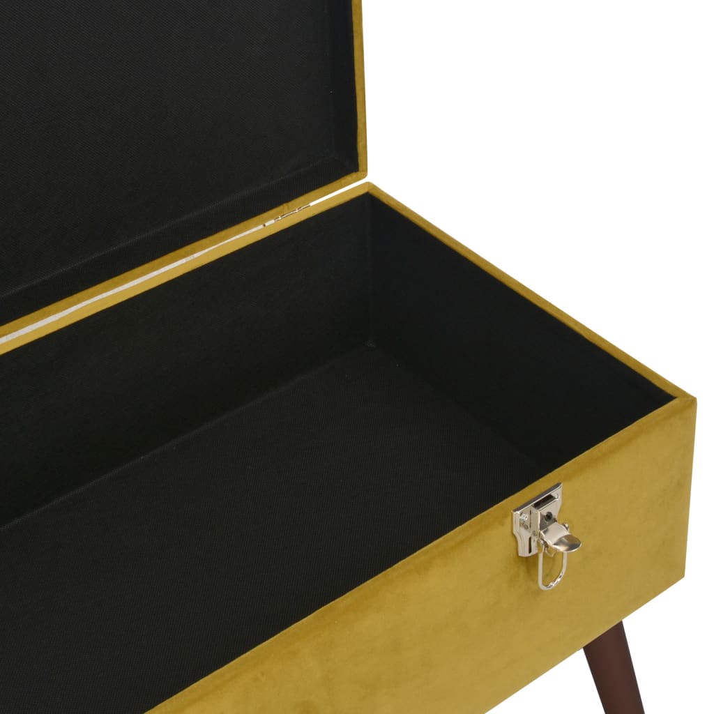 Banco con compartimento terciopelo amarillo mostaza 80 cm