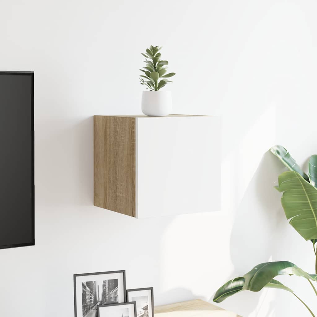 Mueble de salón de pared blanco y roble Sonoma 30,5x30x30 cm