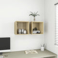 Armario de pared 2 uds madera blanco y roble sonoma 37x37x37 cm