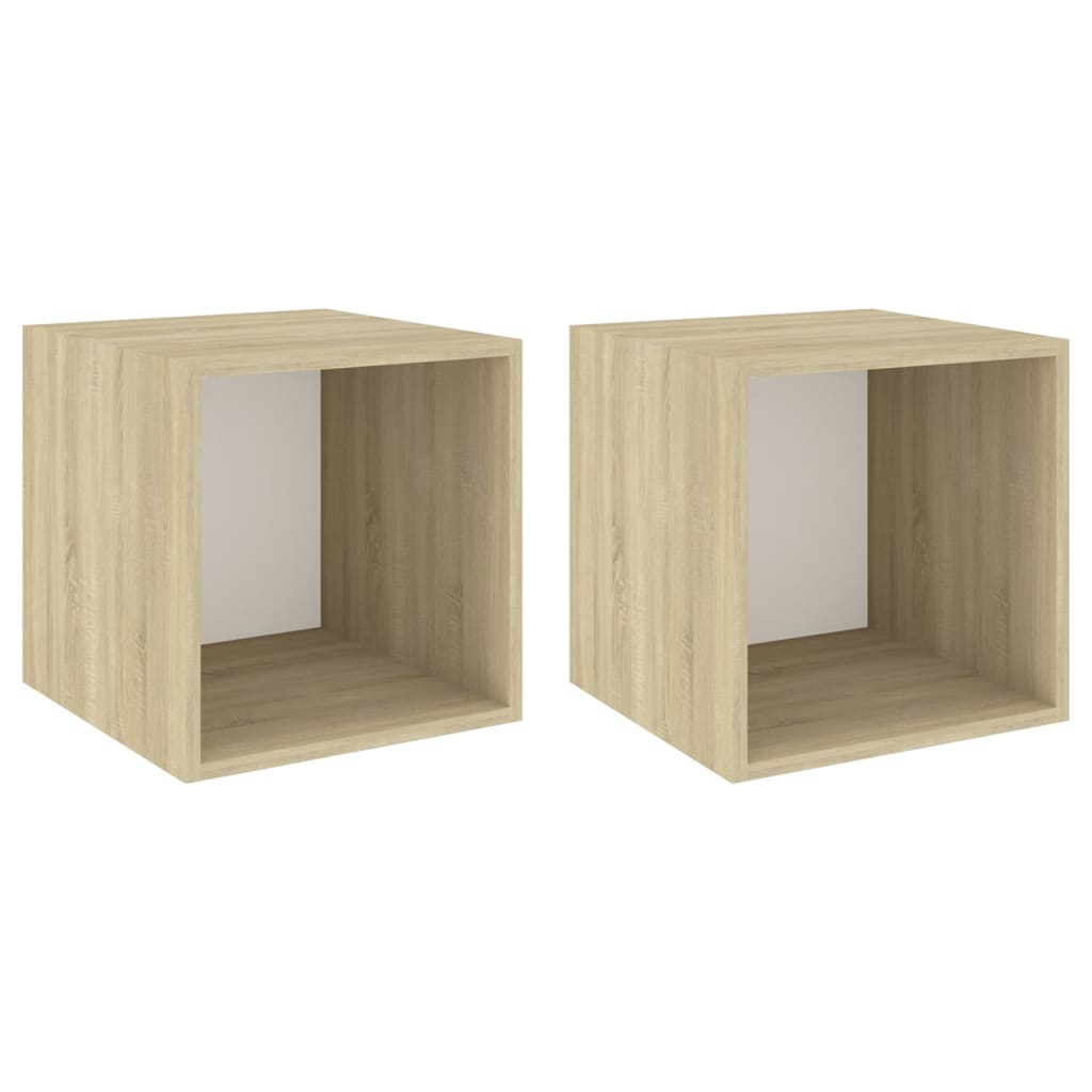Armario de pared 2 uds madera blanco y roble sonoma 37x37x37 cm