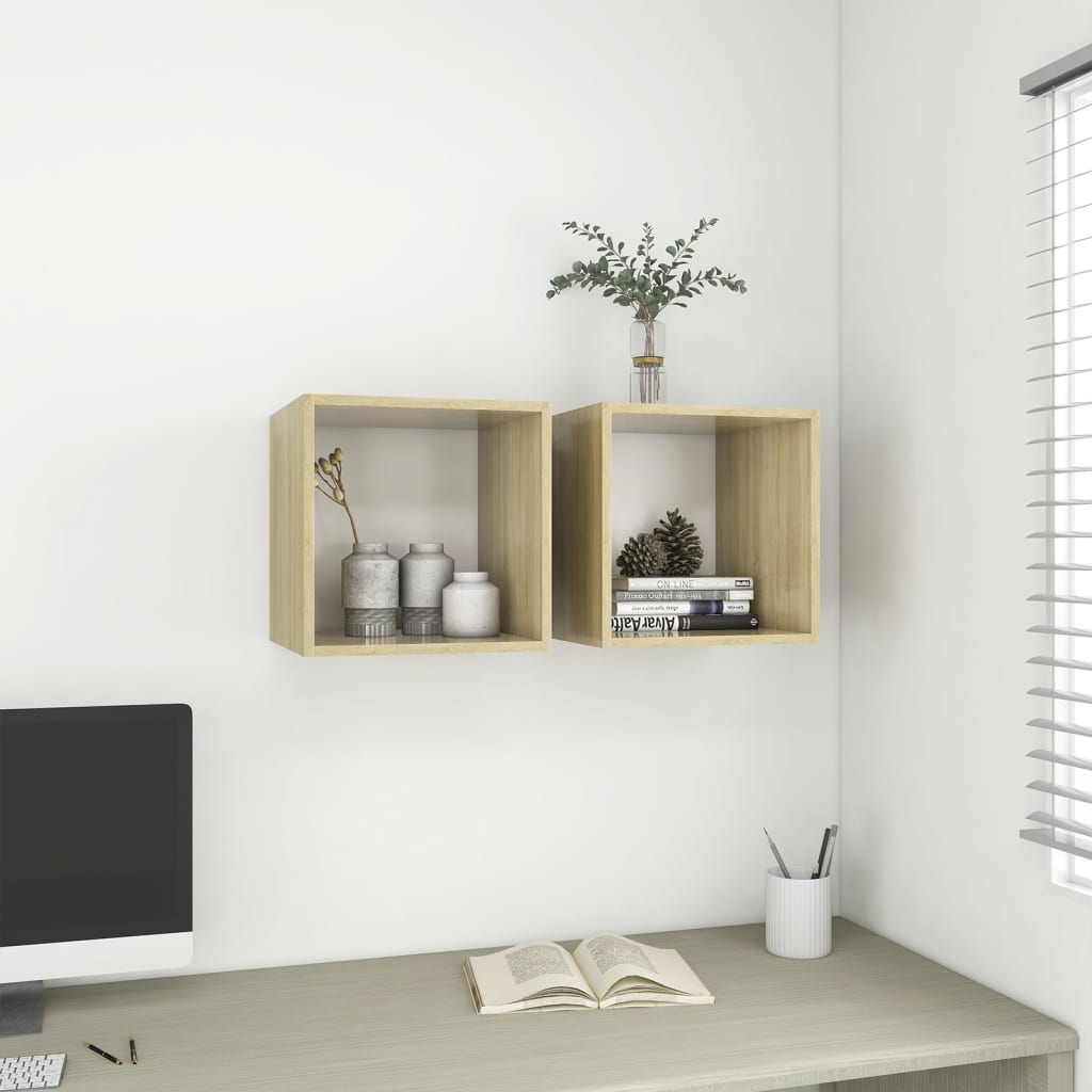 Wall cabinet 2 pcs white and Sonoma oak 37x37x37 cm