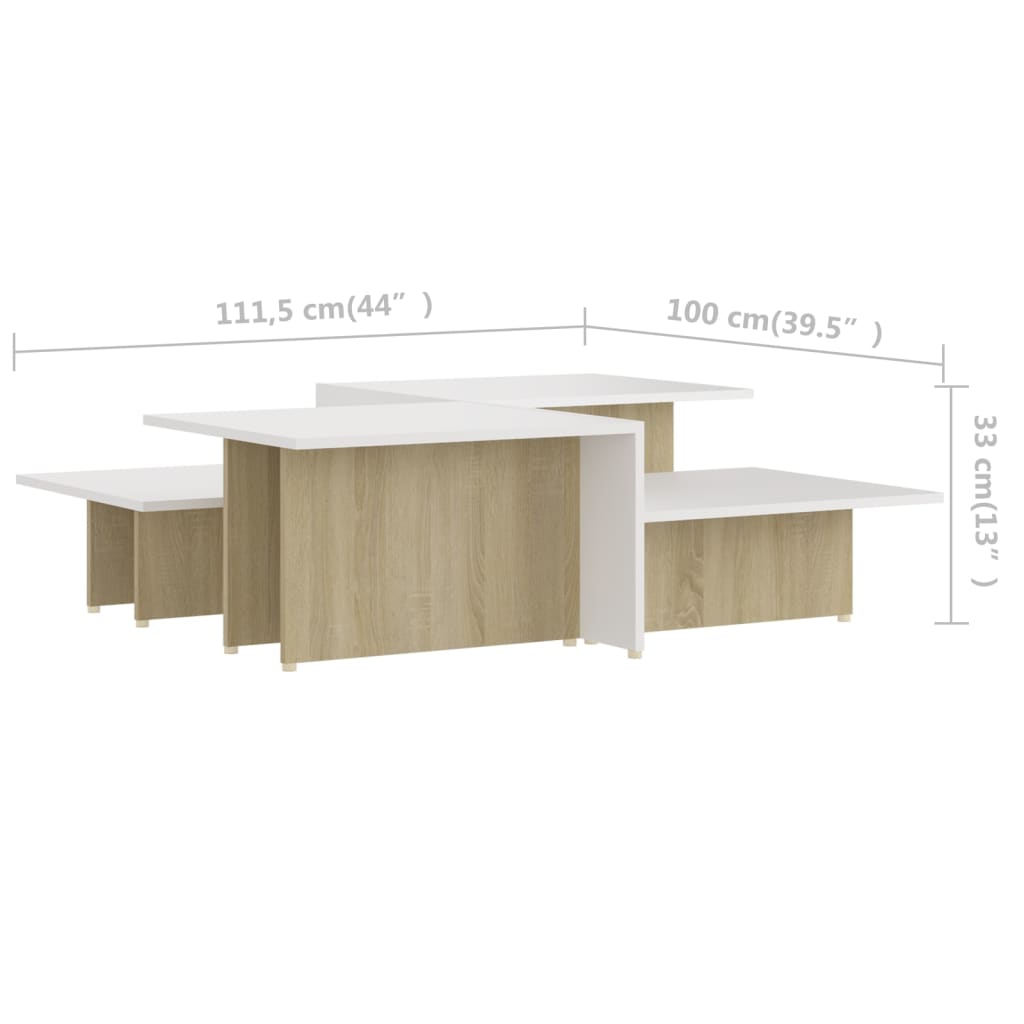 Mesa centro 2 pzas madera contrachapada blanco 111,5x50x33cm