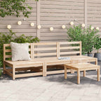 Sofá central de jardín 2 pzas cojines madera pino maciza crema