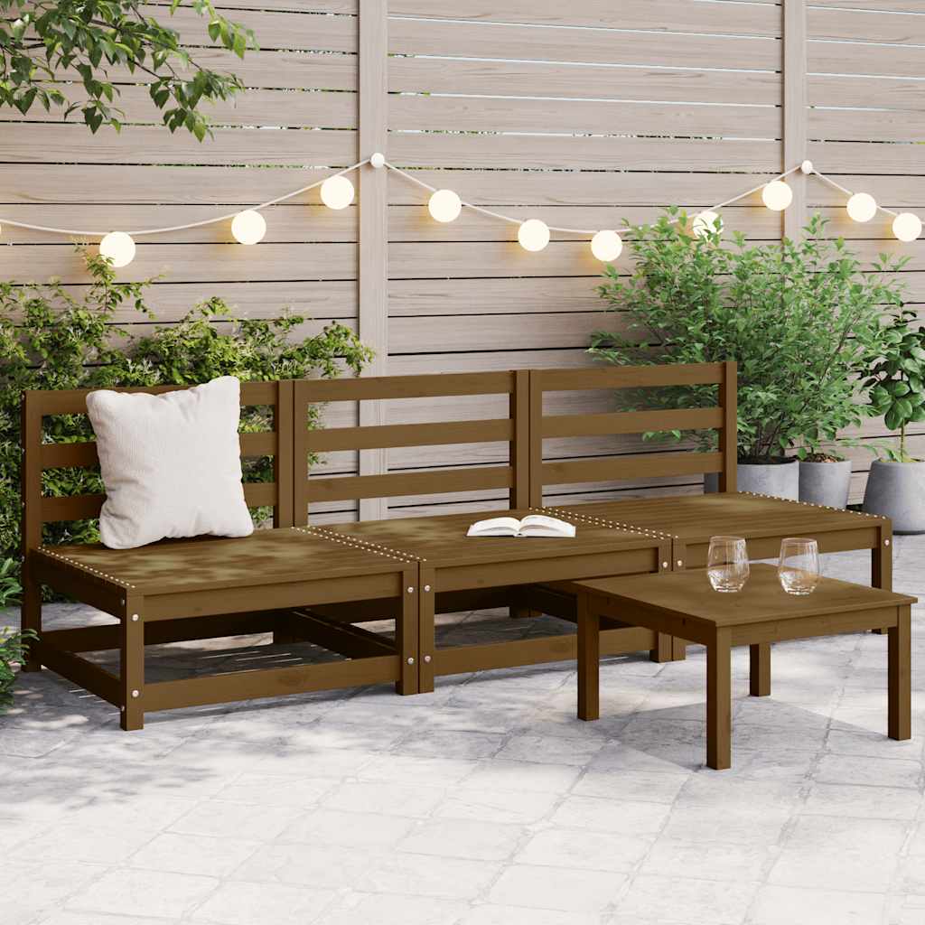 Sofá central de jardín 2 pzas cojines madera pino maciza crema