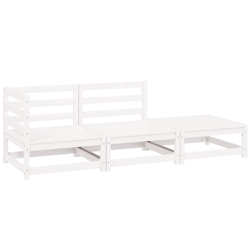 Set de salón de jardín de 3 piezas blanco madera maciza de pino