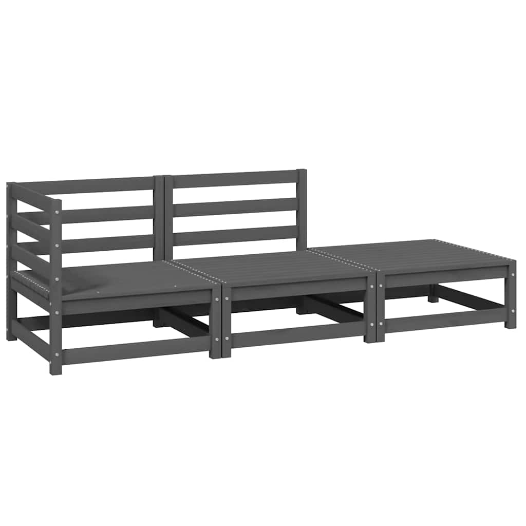 Muebles de jardín 3 piezas gris madera maciza de pino