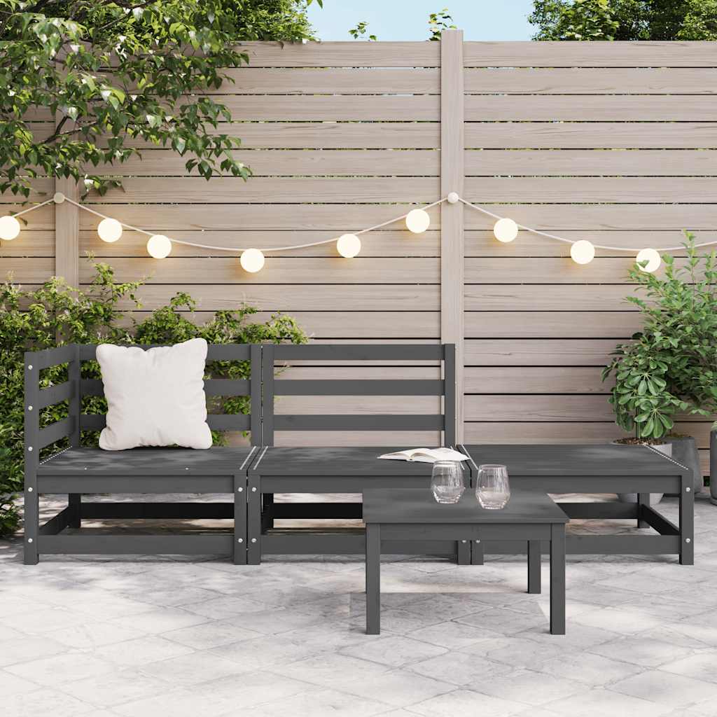 Muebles de jardín 3 piezas gris madera maciza de pino
