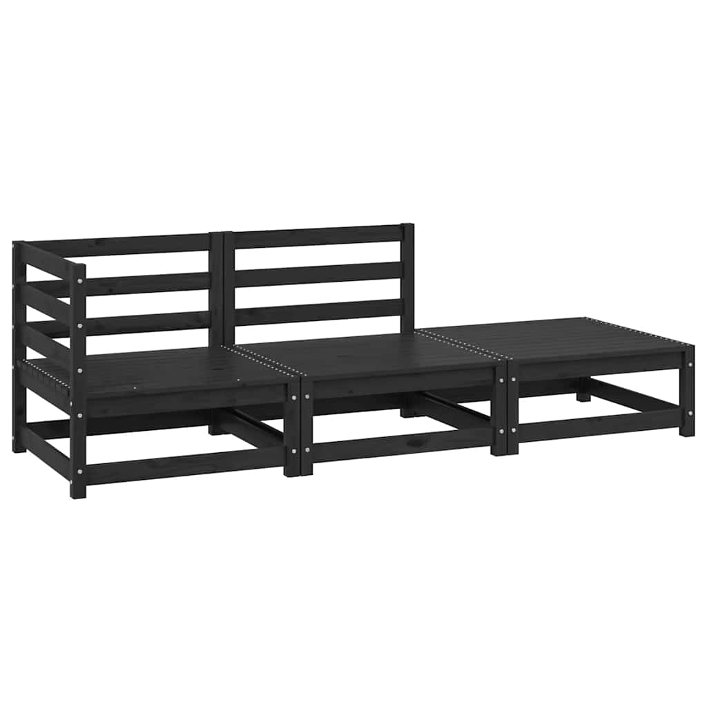 Juego de muebles de jardín 3 piezas negro madera maciza de pino