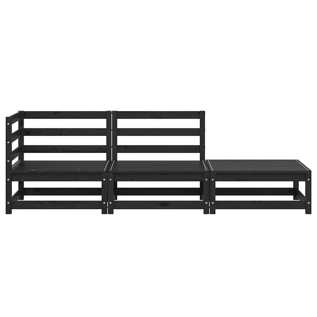 Juego de muebles de jardín 3 piezas negro madera maciza de pino