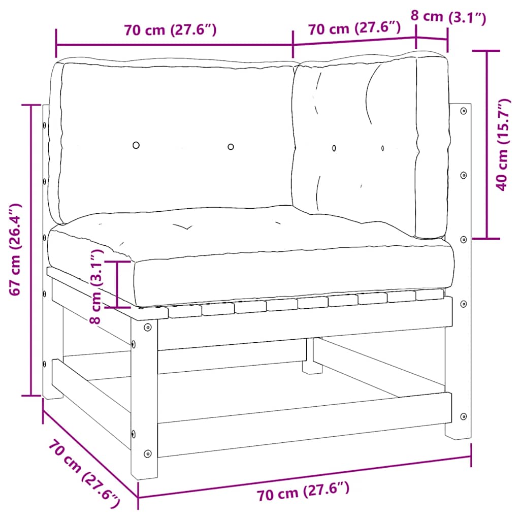 Set de muebles de jardín 2 piezas con cojines madera de pino