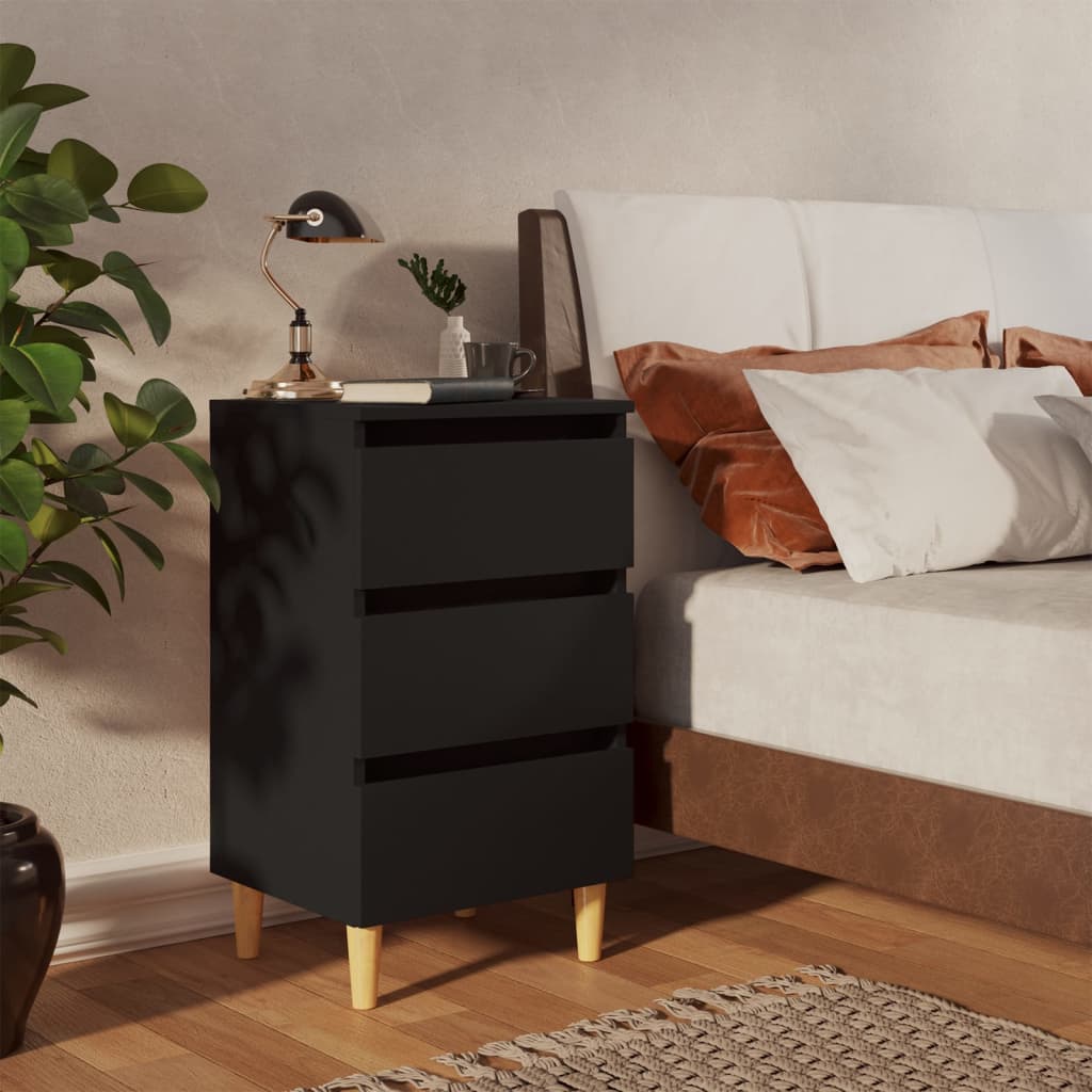 Mesita de noche con patas de madera maciza blanca 40x35x69 cm