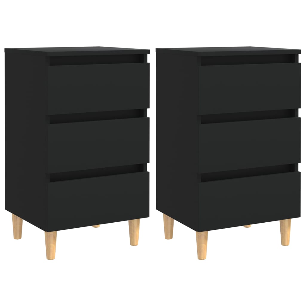 Mesita de noche 2 uds patas de madera roble ahumado 40x35x69 cm