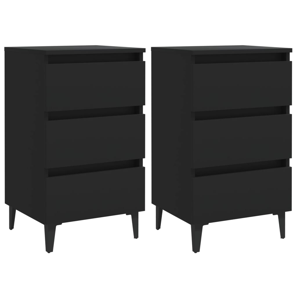 Mesa de cabeceira 2 pcs pernas de metal carvalho castanho 40x35x69 cm