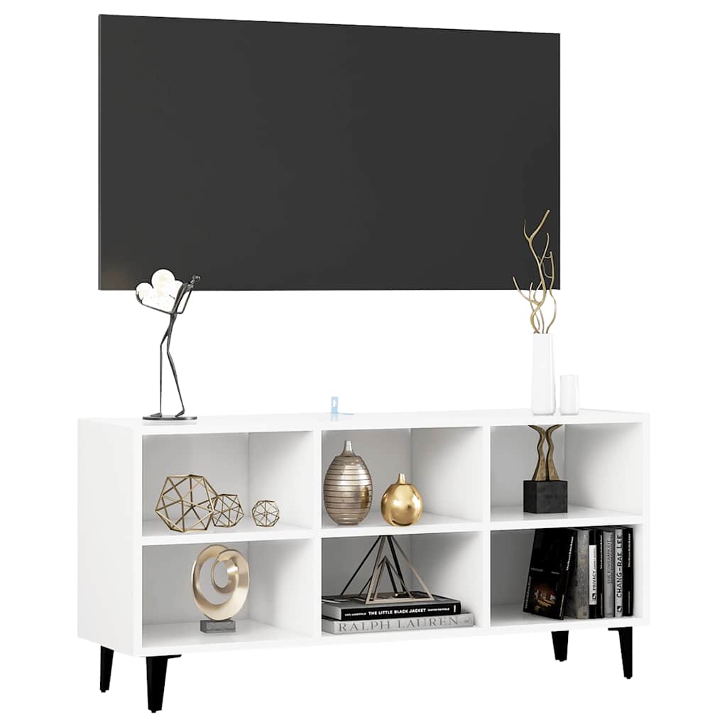 Mueble de TV con patas de metal blanco 103,5x30x50 cm