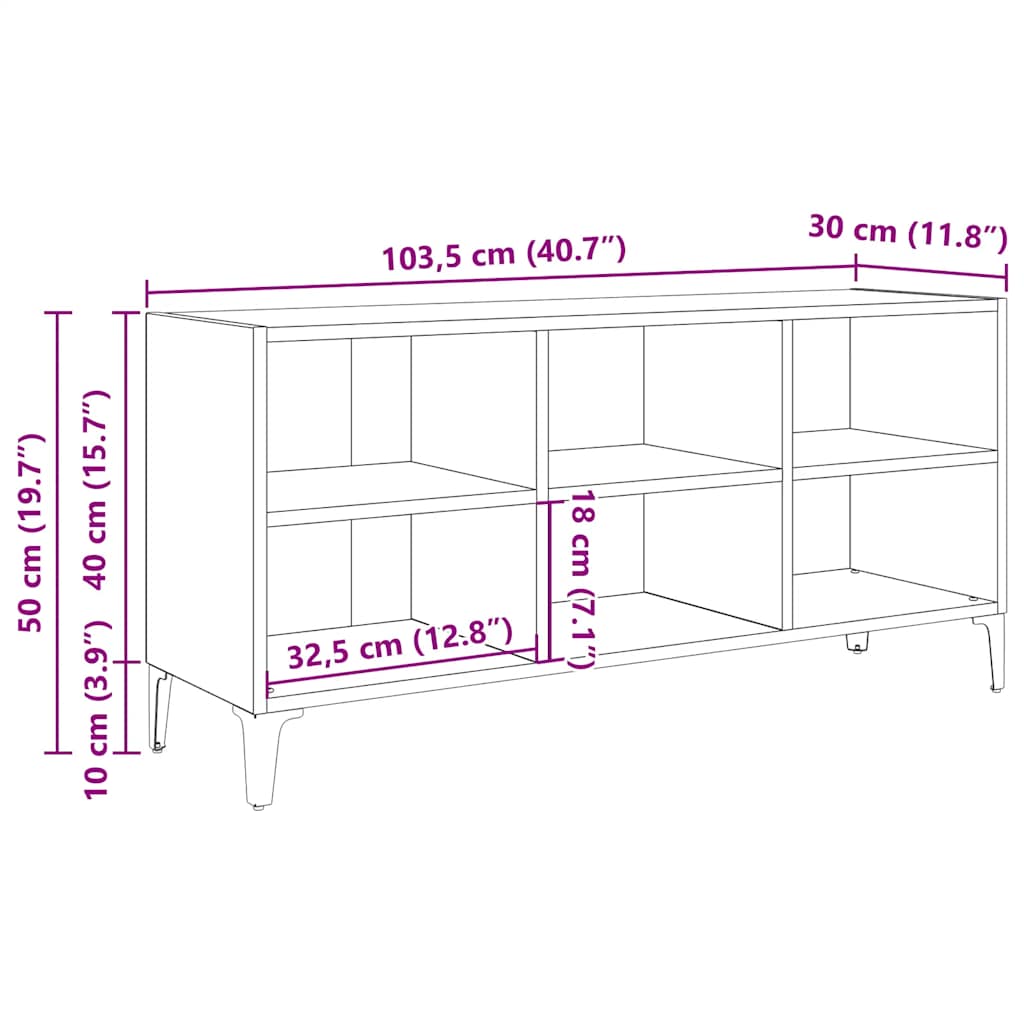 Mueble de TV con patas de metal blanco 103,5x30x50 cm