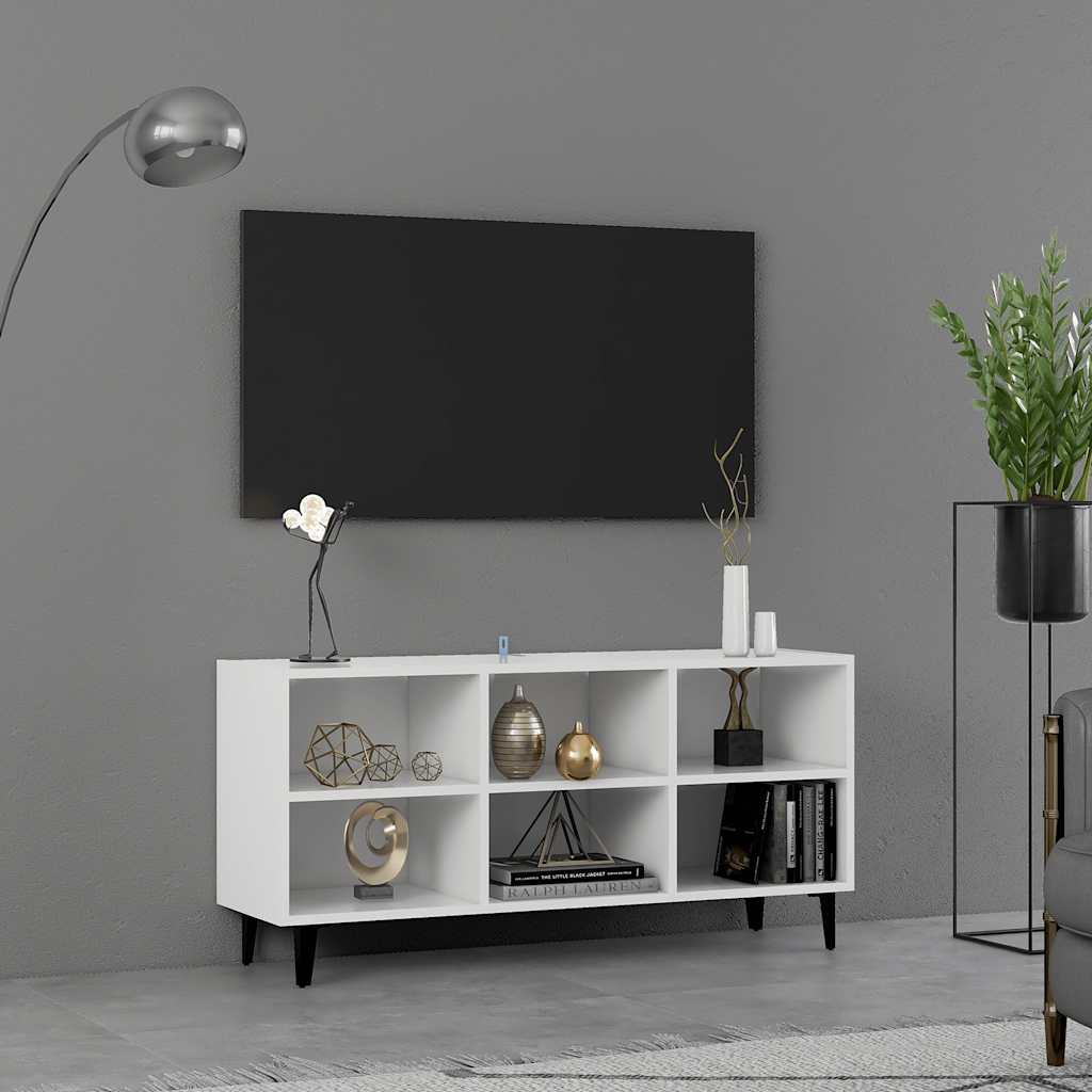 Mueble de TV con patas de metal blanco 103,5x30x50 cm