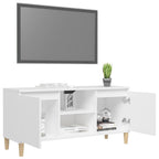 Mueble de TV con patas de madera maciza blanco 103,5x35x50 cm
