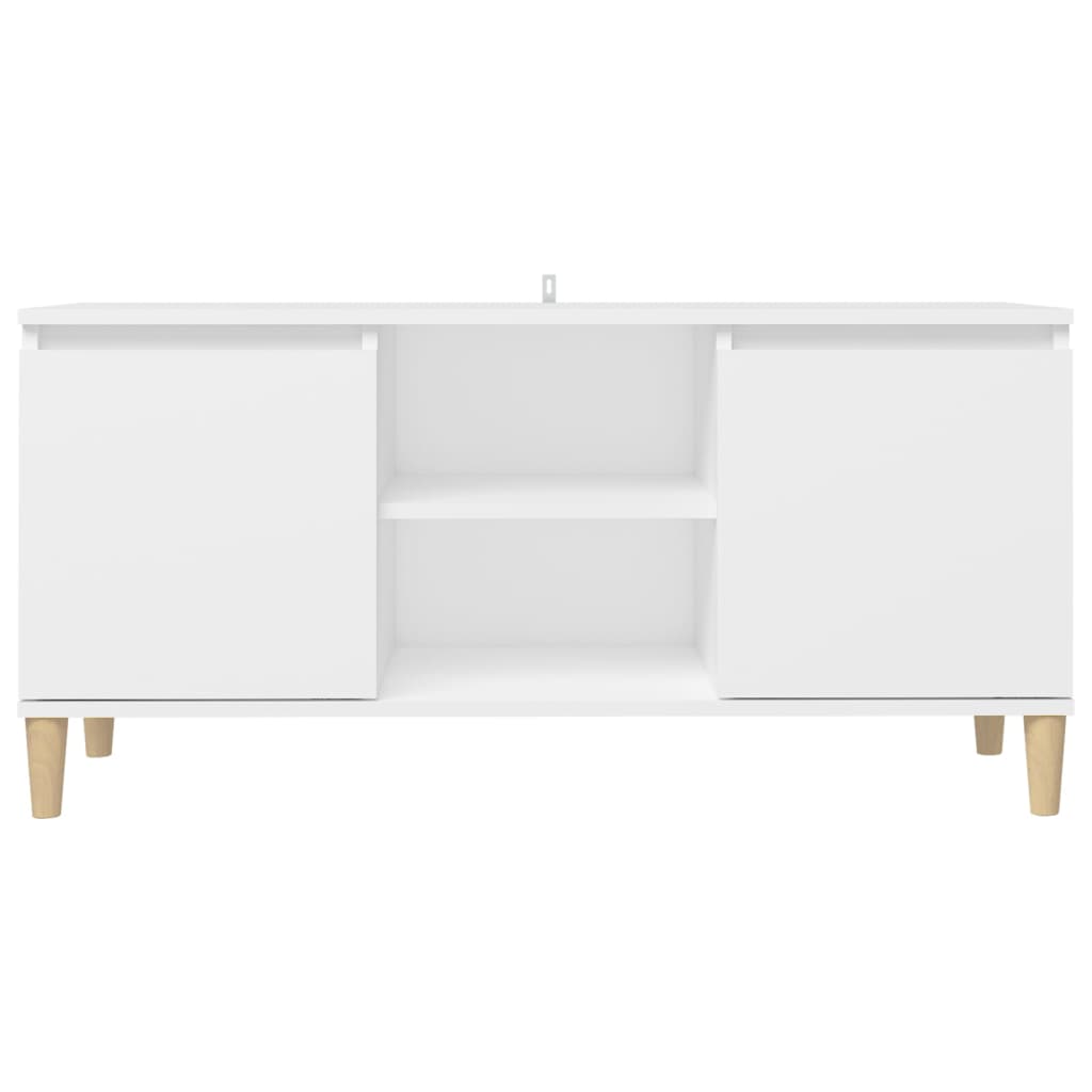 Mueble de TV con patas de madera maciza blanco 103,5x35x50 cm