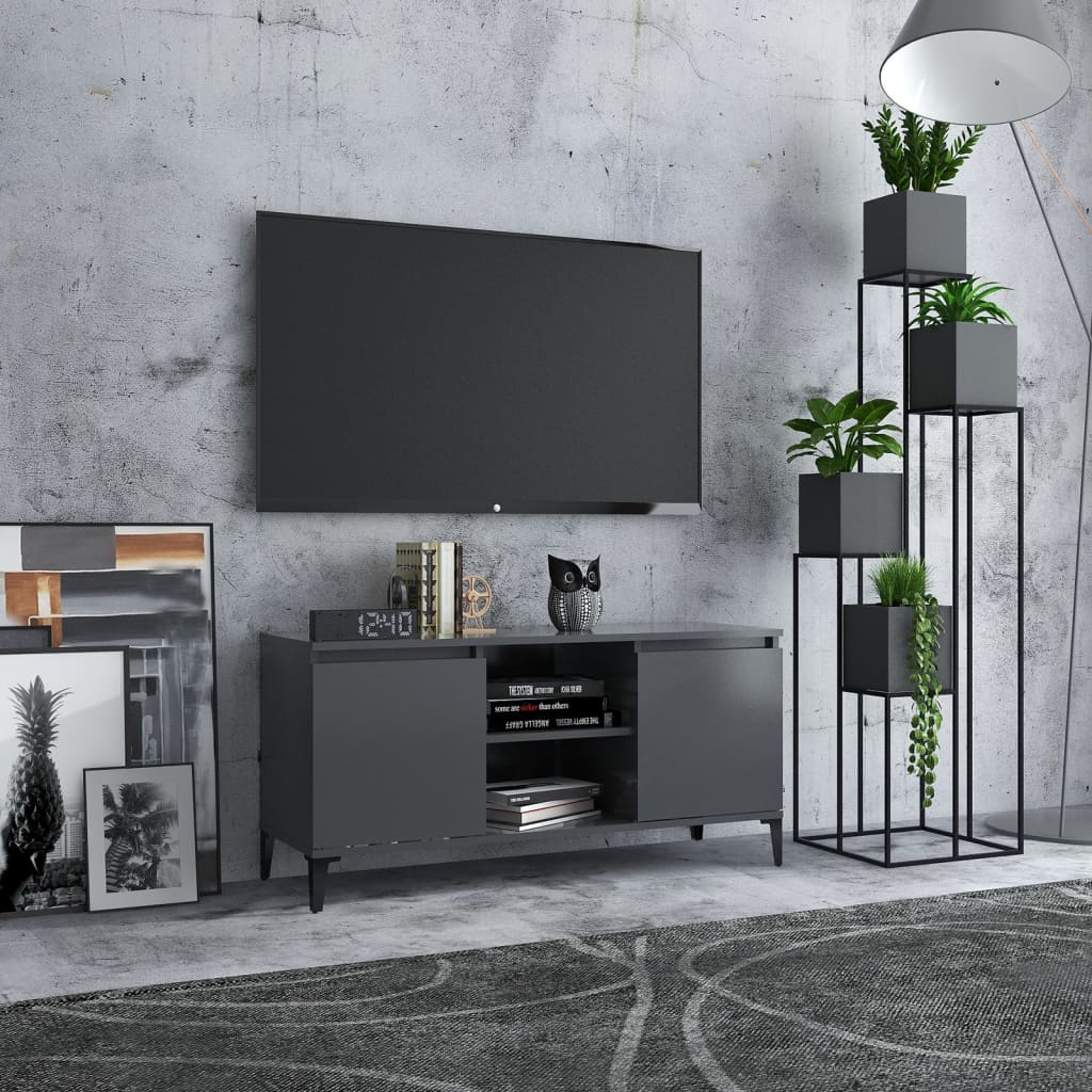 Mueble de TV con patas de metal blanco 103,5x30x50 cm