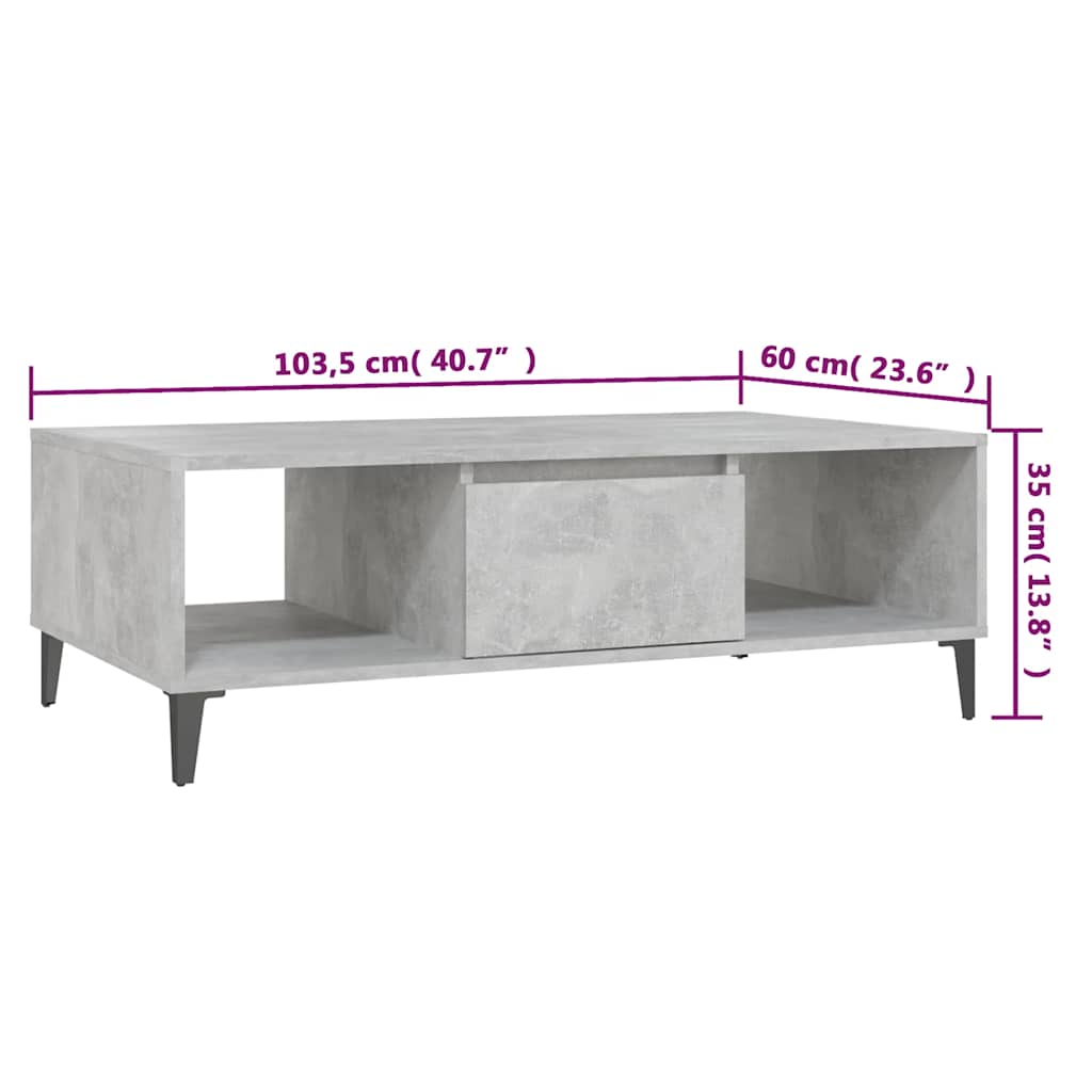 Mesa centro madera contrachapada gris hormigón 103,5x60x35 cm