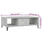 Mesa centro madera contrachapada gris hormigón 103,5x60x35 cm