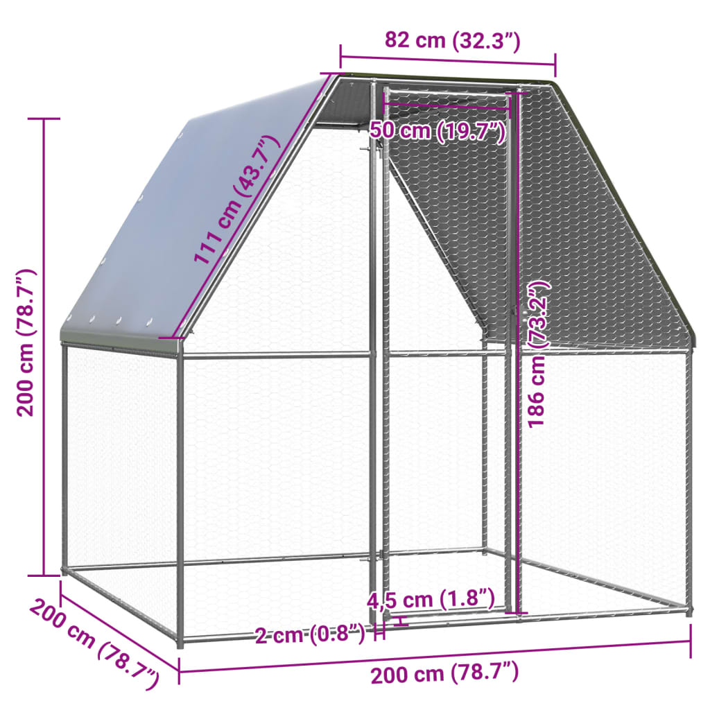 Jaula gallinero de exterior de acero galvanizado 2x2x2 m