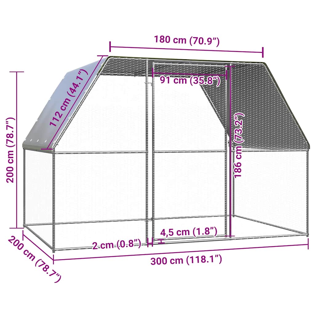 Jaula gallinero de exterior de acero galvanizado 3x2x2 m