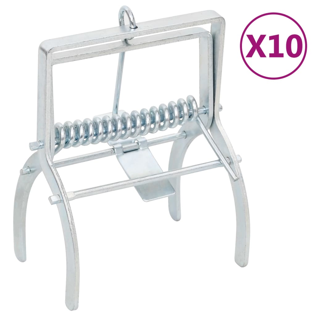 Trampas para topos 10 unidades acero galvanizado plateado