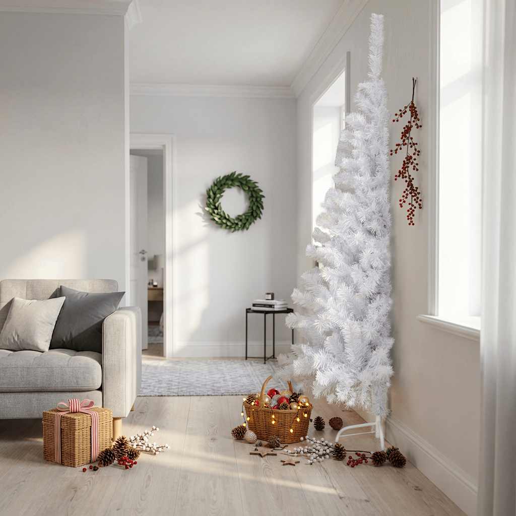 Medio árbol de Navidad artificial con soporte PVC blanco 180 cm