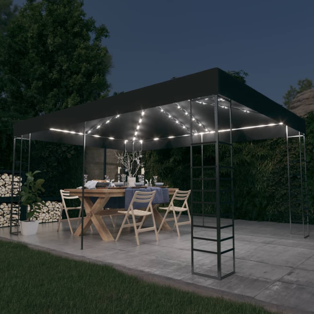 Cenador con tira de luces LED 3x3 m crema