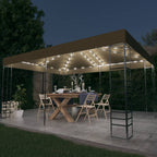 Carpa cenador de jardín con tira de luces LED 3x3 m taupé
