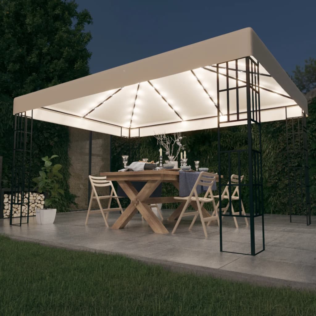 Cenador con tira de luces LED 3x3 m crema