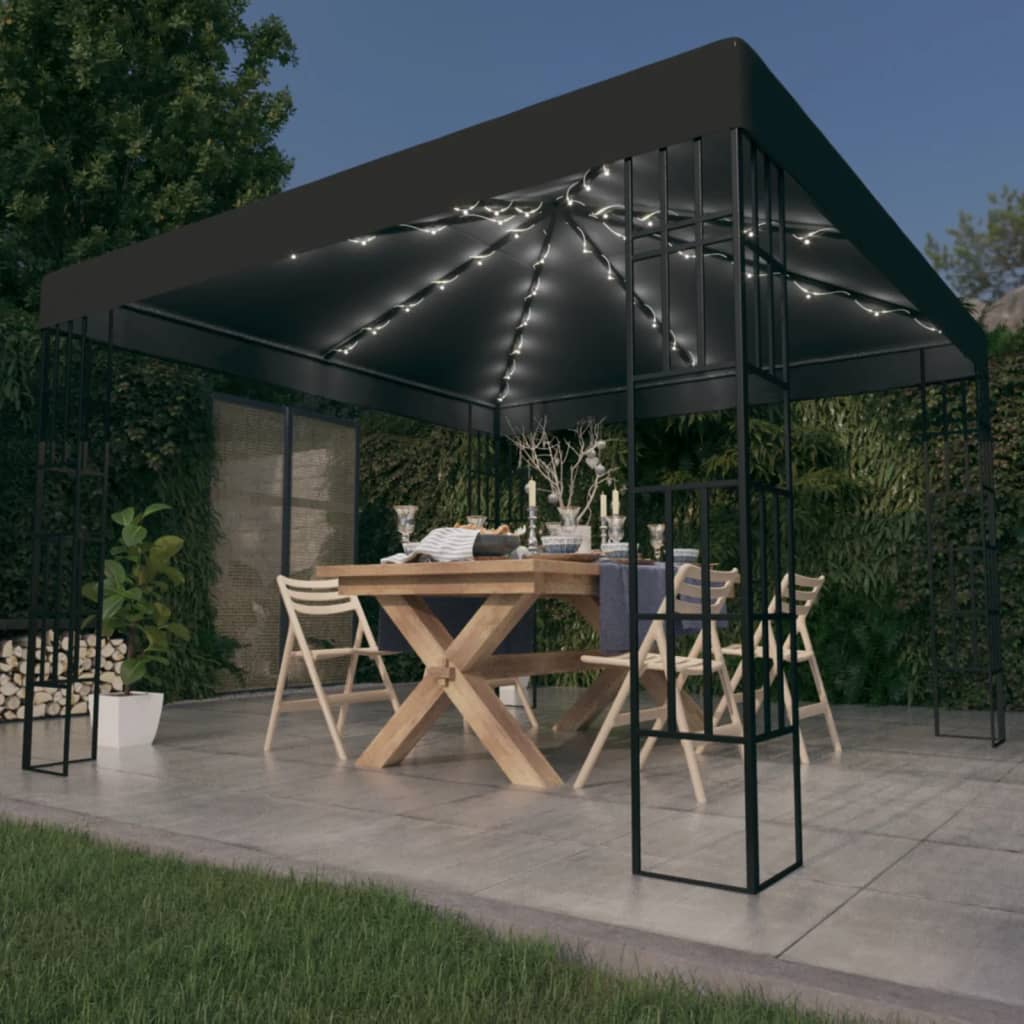 Cenador con tira de luces LED 3x3 m crema