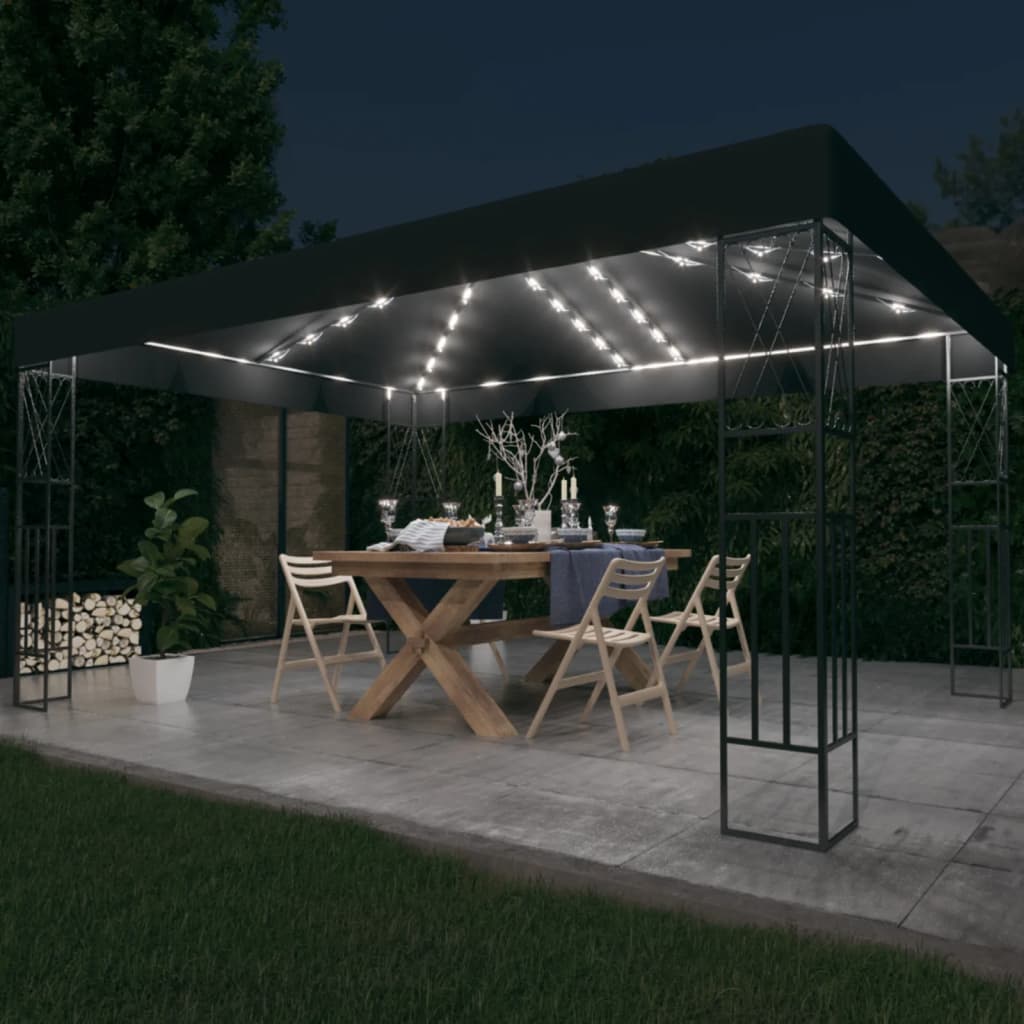Cenador con tira de luces LED 3x3 m crema